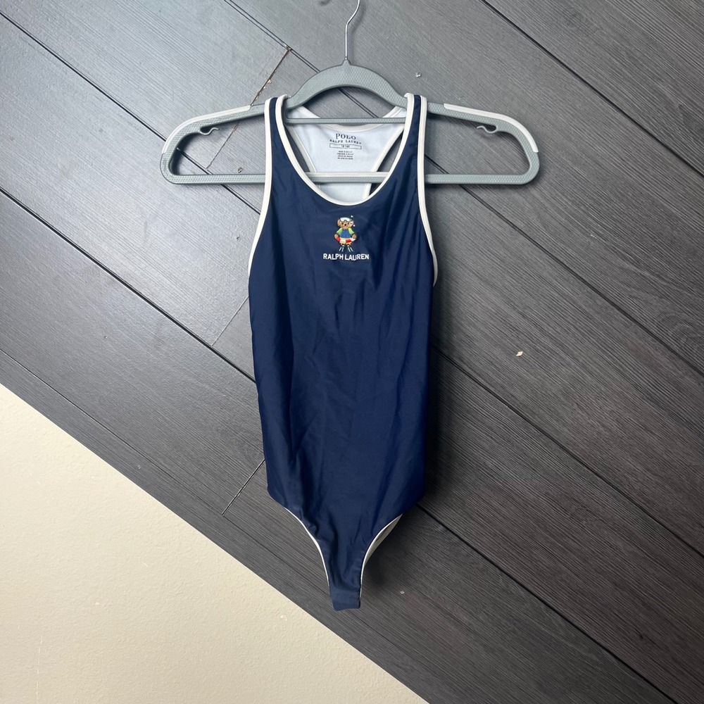 Polo Ralph Lauren Girls Bear Swimsuit Navy One Piece Size 10 Snorkel